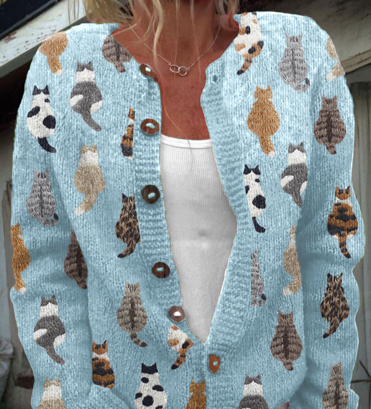 Audrey - Cozy Cat Print Cardigan