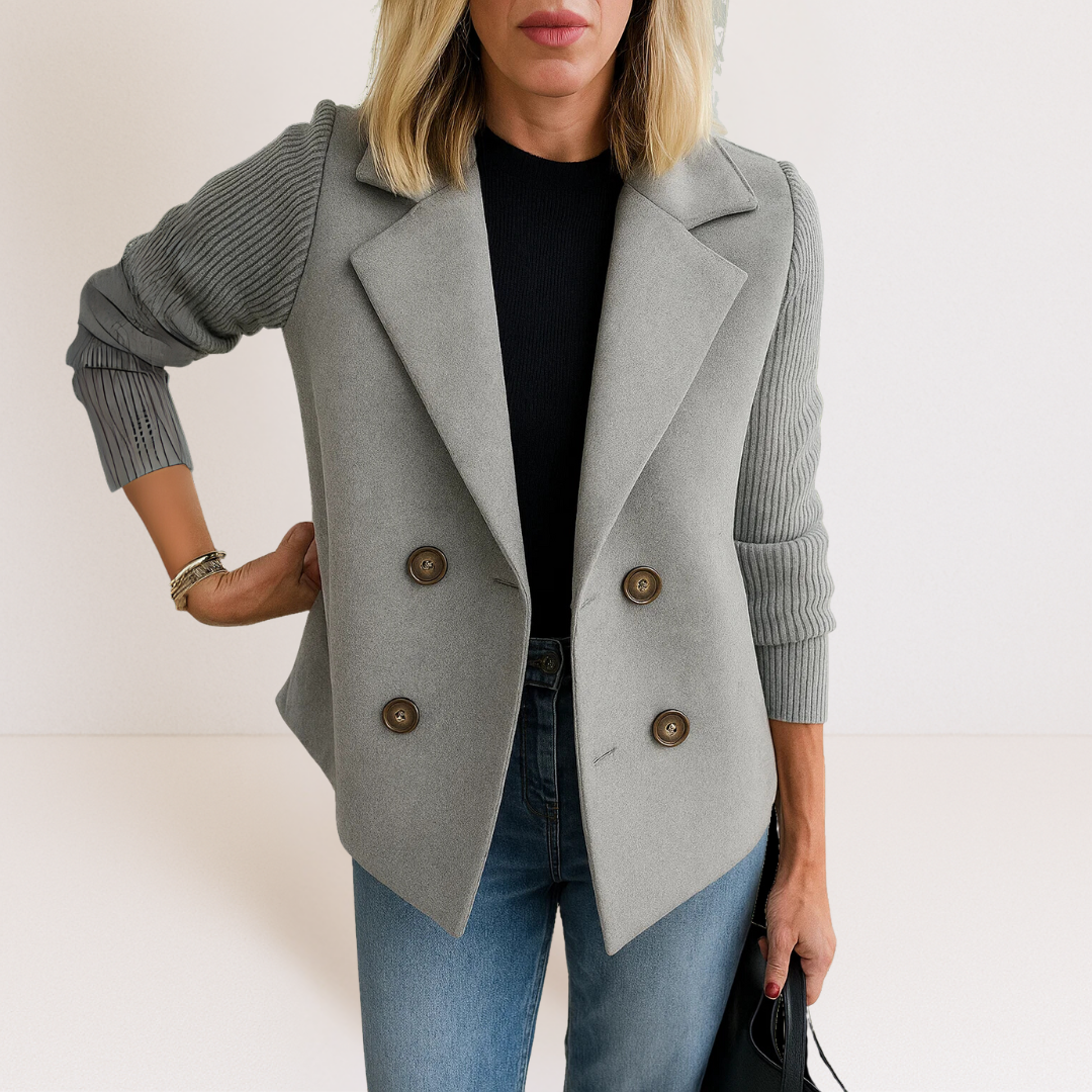 Marta - Elegant Coat with Knit Sleeves