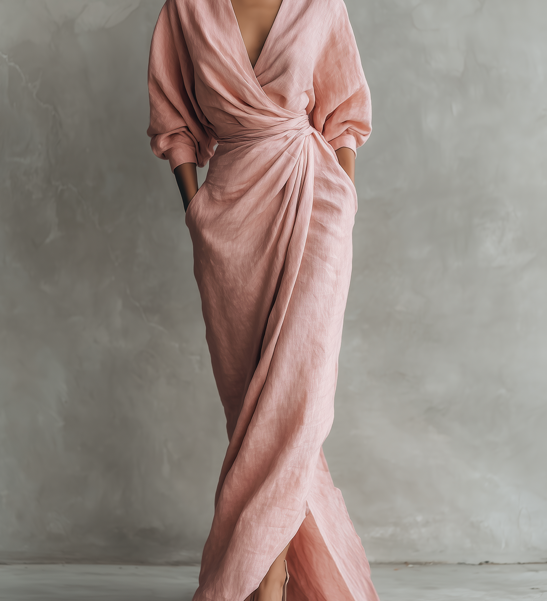 Adeline - Pink Linen Maxi Dress