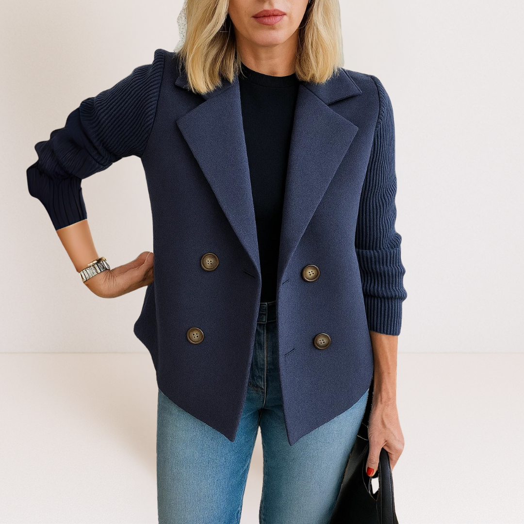 Marta - Elegant Coat with Knit Sleeves