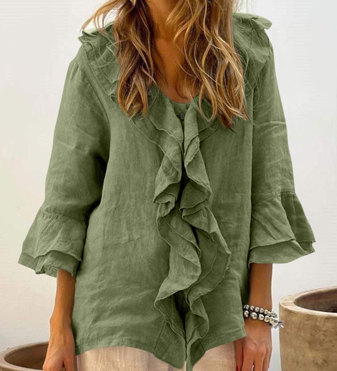 AUDREY - Women Chic Bell Sleeve Ruffle Top