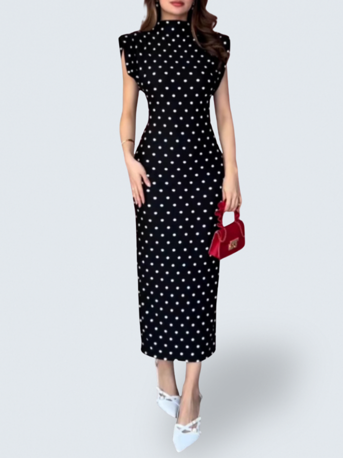 Miranda Dot - Elegant V-Neck Waist Dress