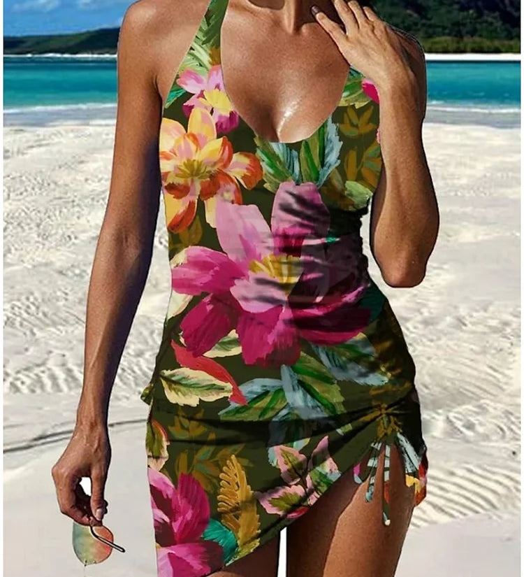 Aurora - Floral Graphic Tankini with Shorts, Tummy Control Effect
