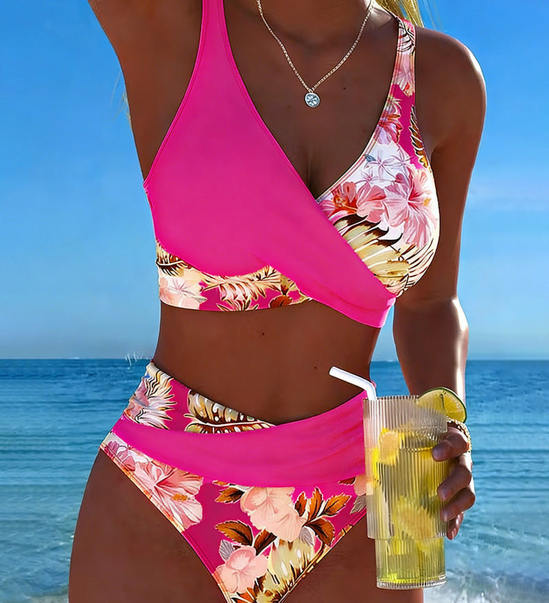Freya - Bikini with Contrasting Floral Print and Slit