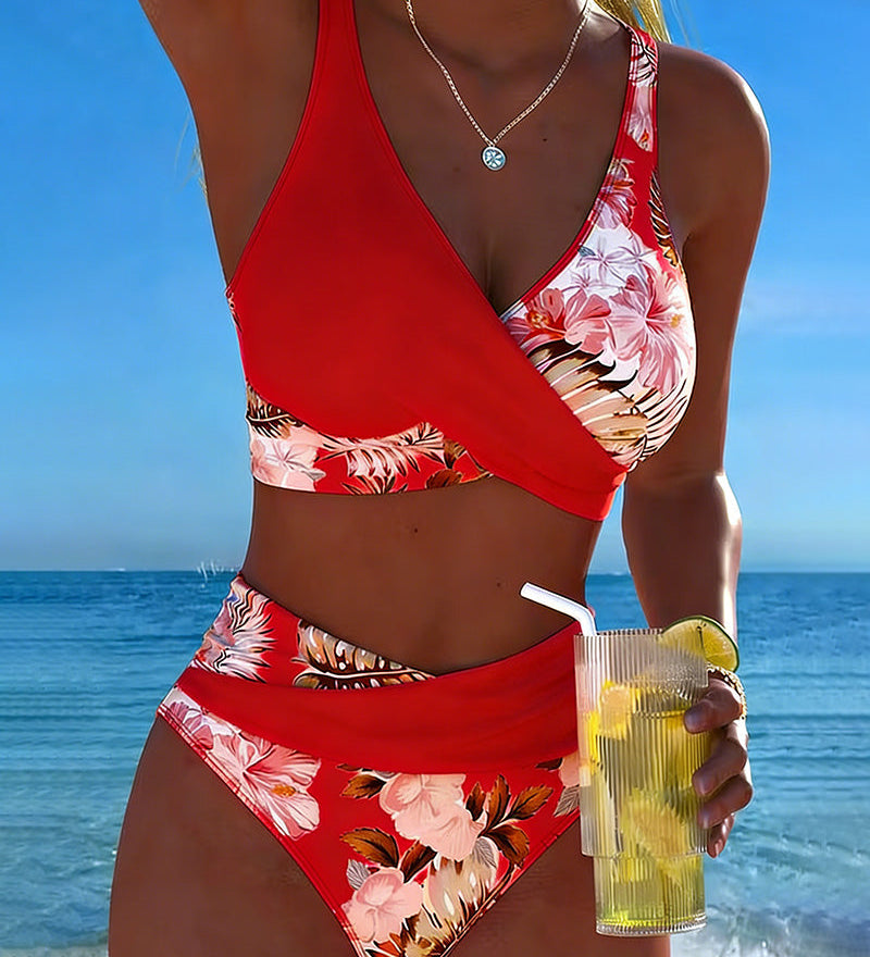 Freya - Bikini with Contrasting Floral Print and Slit