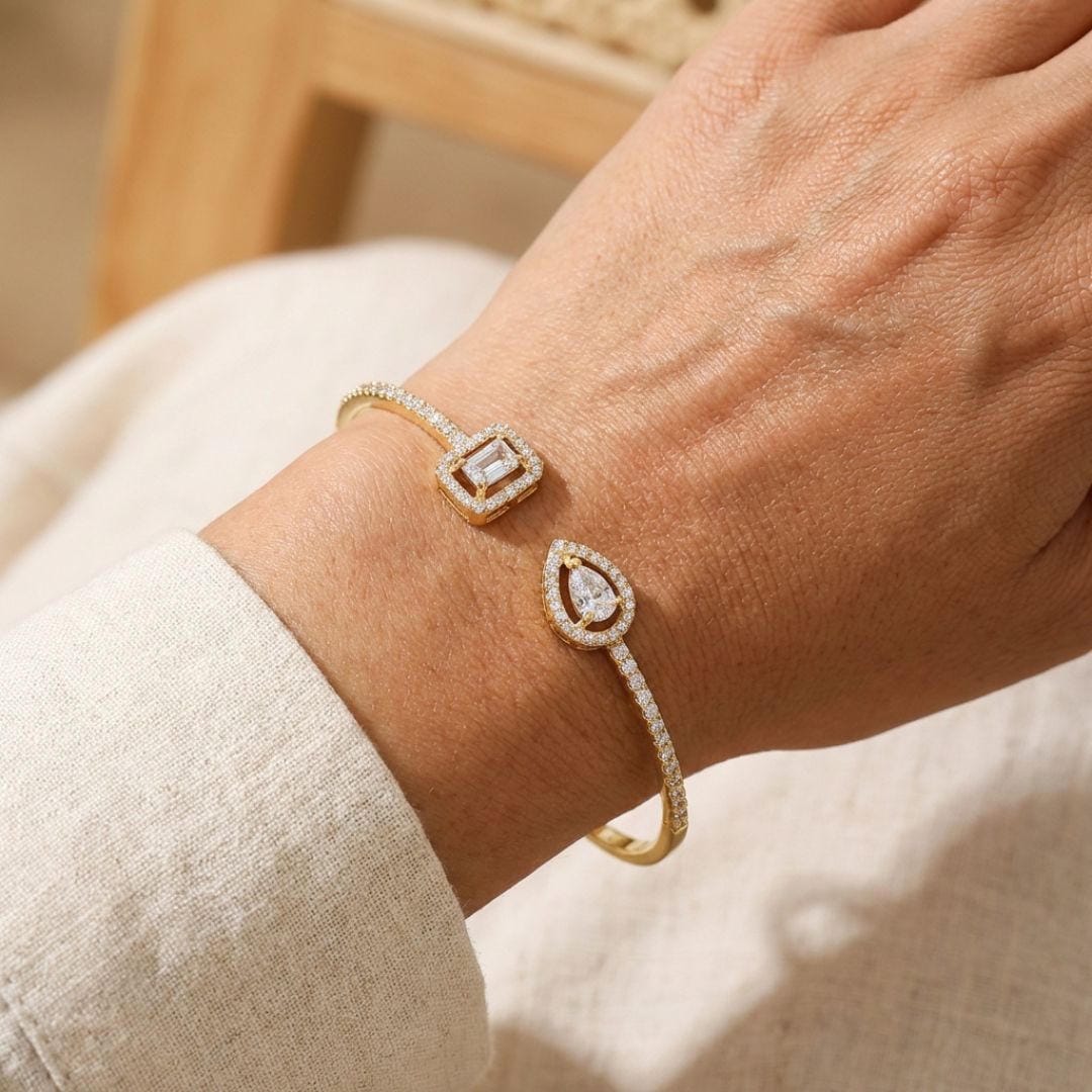 Two Stone Gold Open Cuff Bracelet