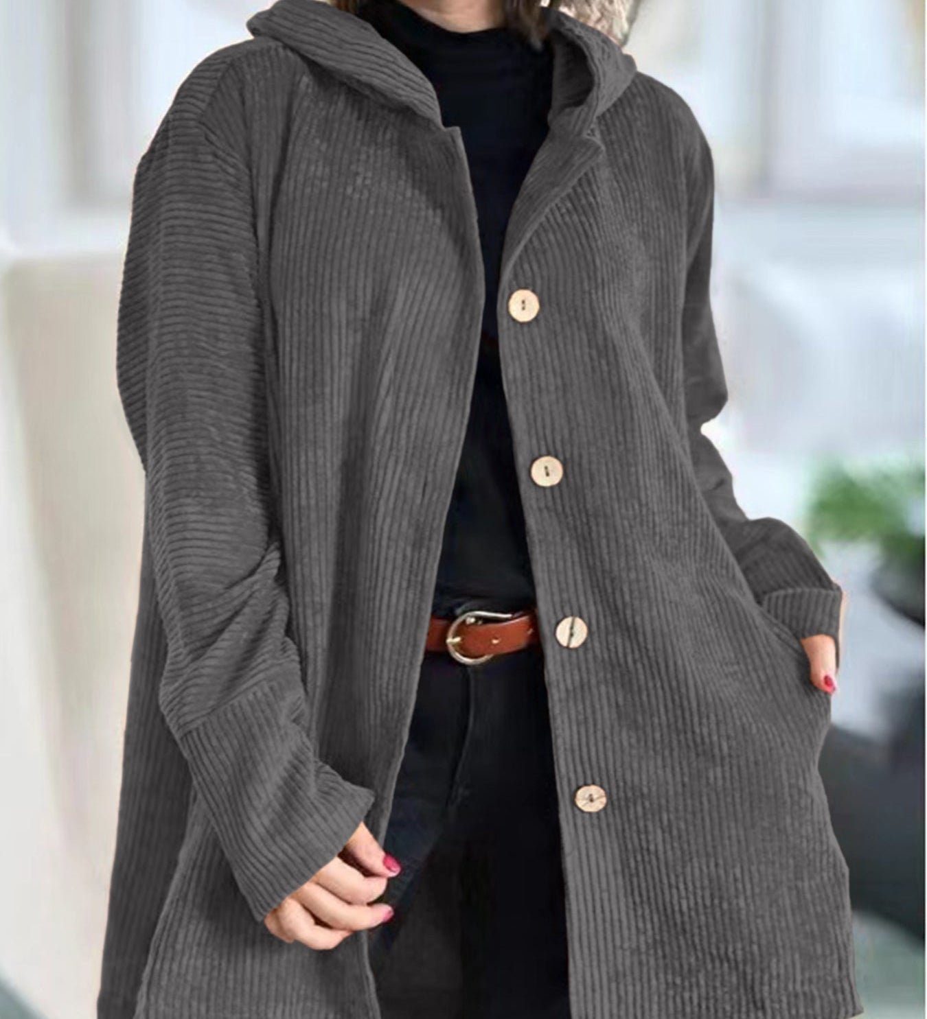Abigail - Corduroy Hooded Cardigan