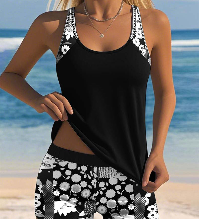 Leslie - Swimsuit Tank Top with Printed Boxer Set