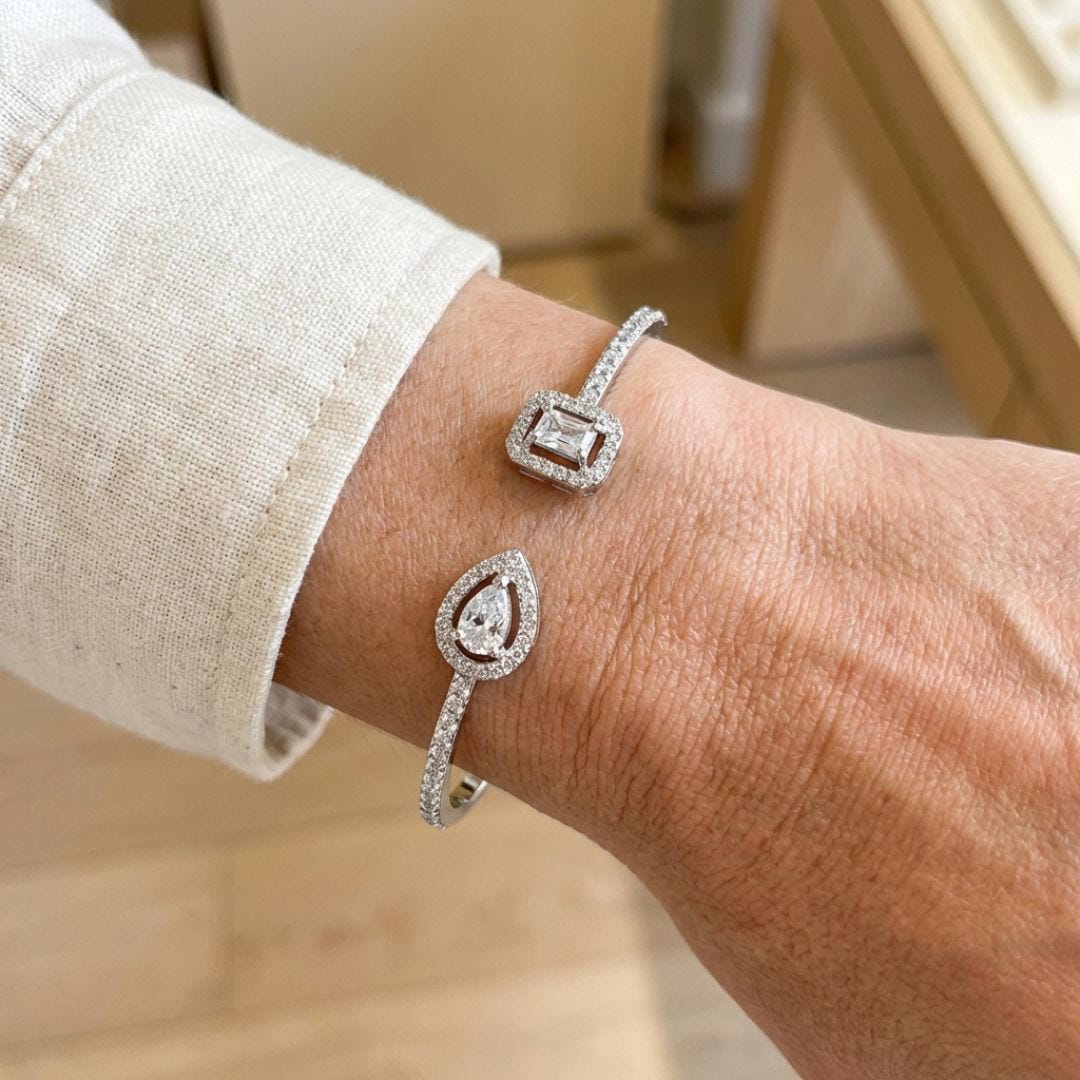 Two Stone Gold Open Cuff Bracelet