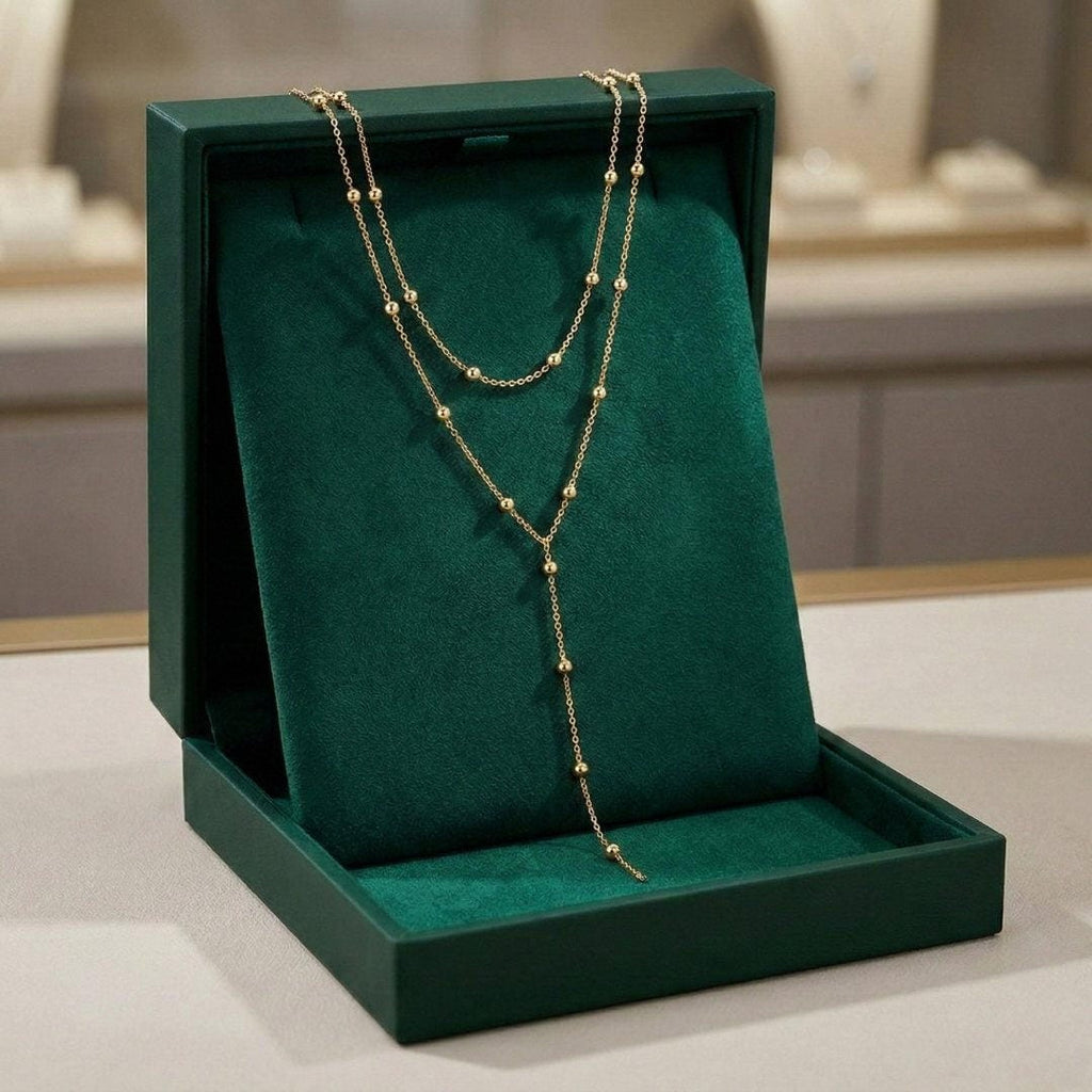 Gold Double Layered Long Tassel Beads Necklace