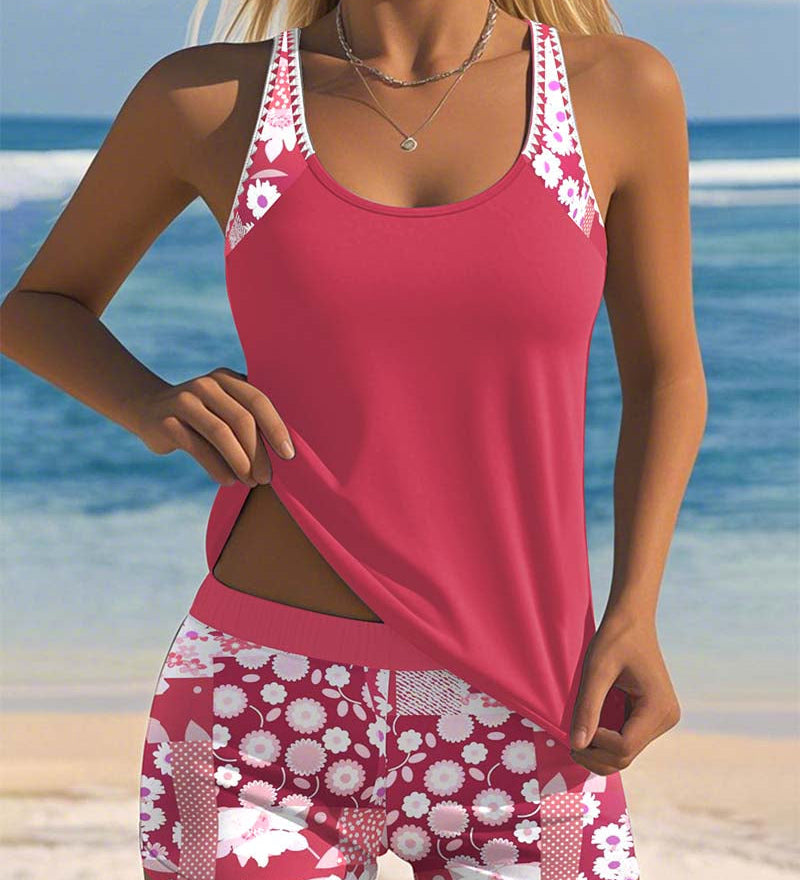 Leslie - Swimsuit Tank Top with Printed Boxer Set