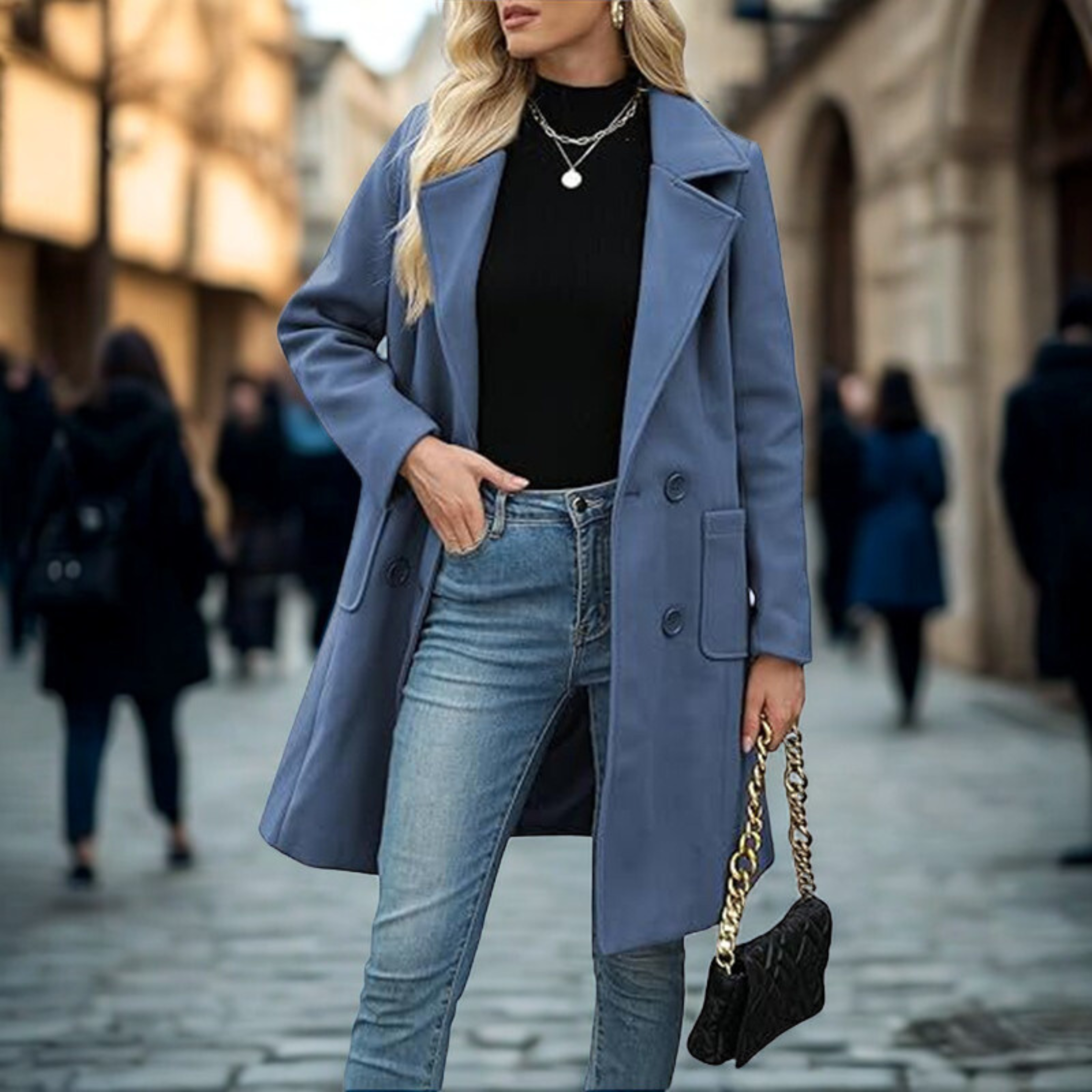 JULIA - Casual Mid Length Button Open Front Coat