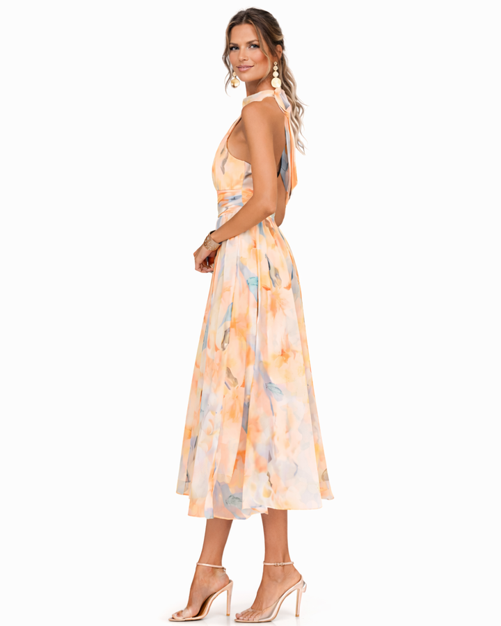 Miranda - Halter Neck Dress with Watercolour Print