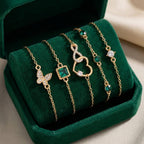 Hallow Heart Green Crystal Stone Bracelet Set