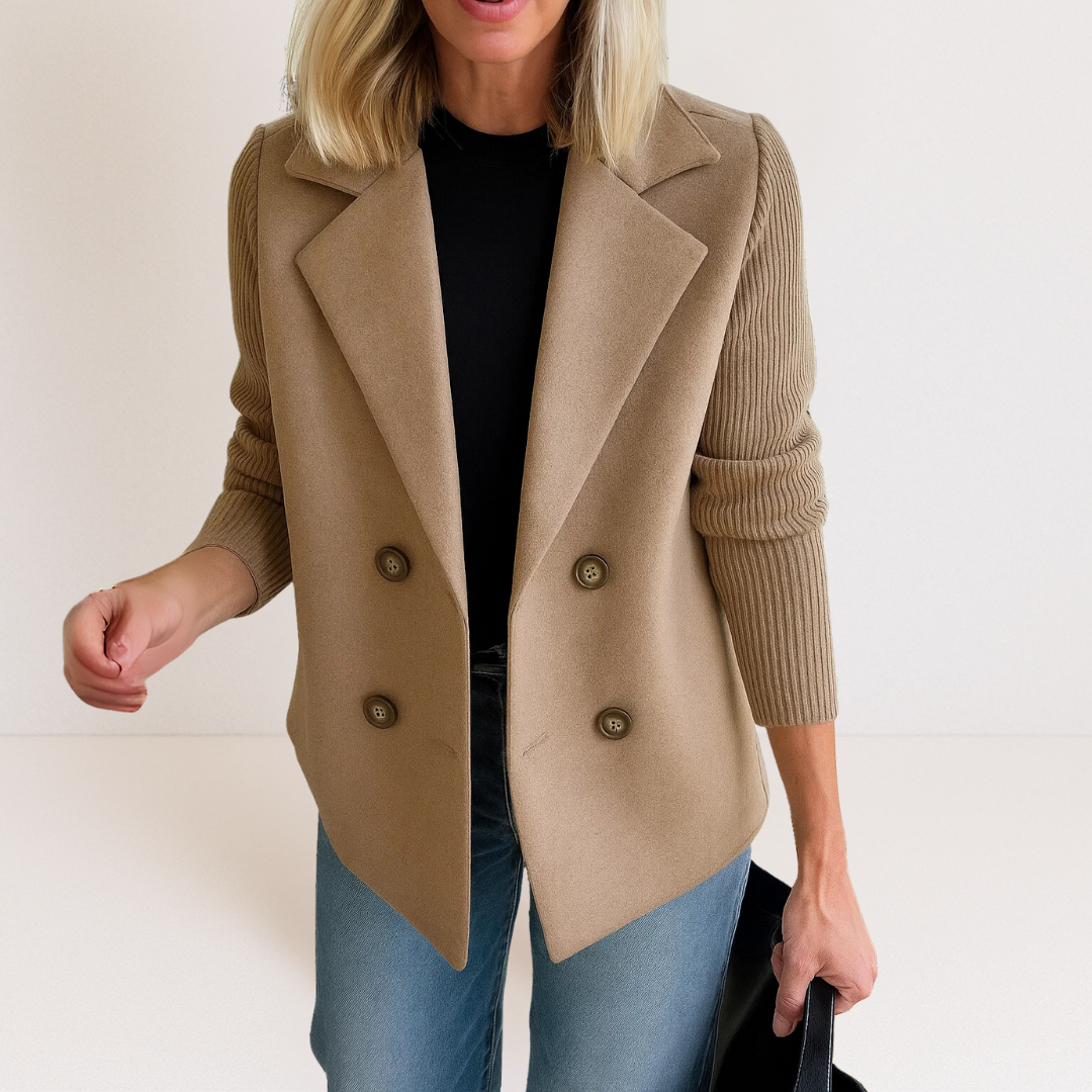 Marta - Elegant Coat with Knit Sleeves