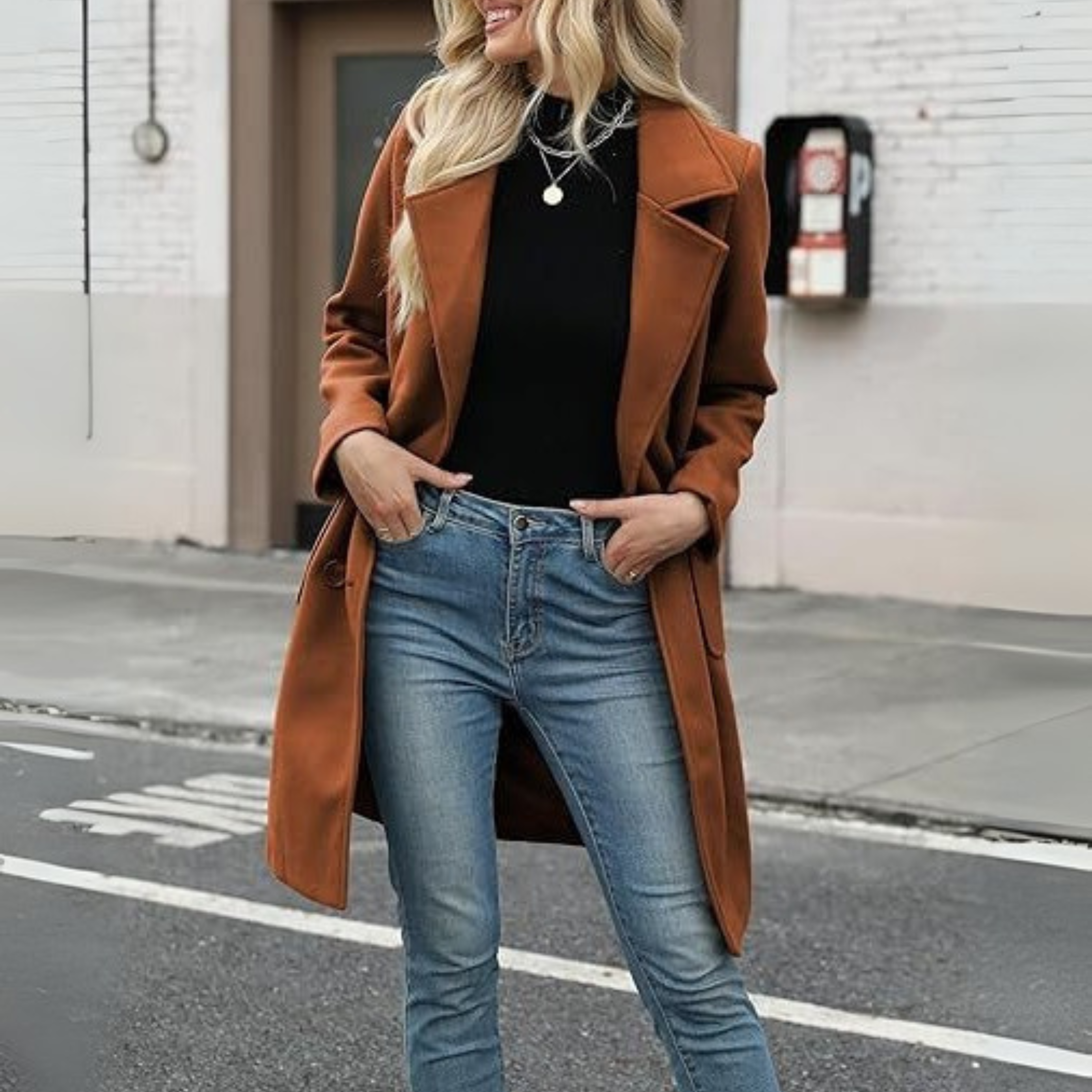 JULIA - Casual Mid Length Button Open Front Coat