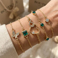Hallow Heart Green Crystal Stone Bracelet Set