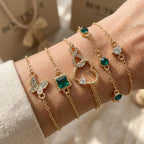 Hallow Heart Green Crystal Stone Bracelet Set