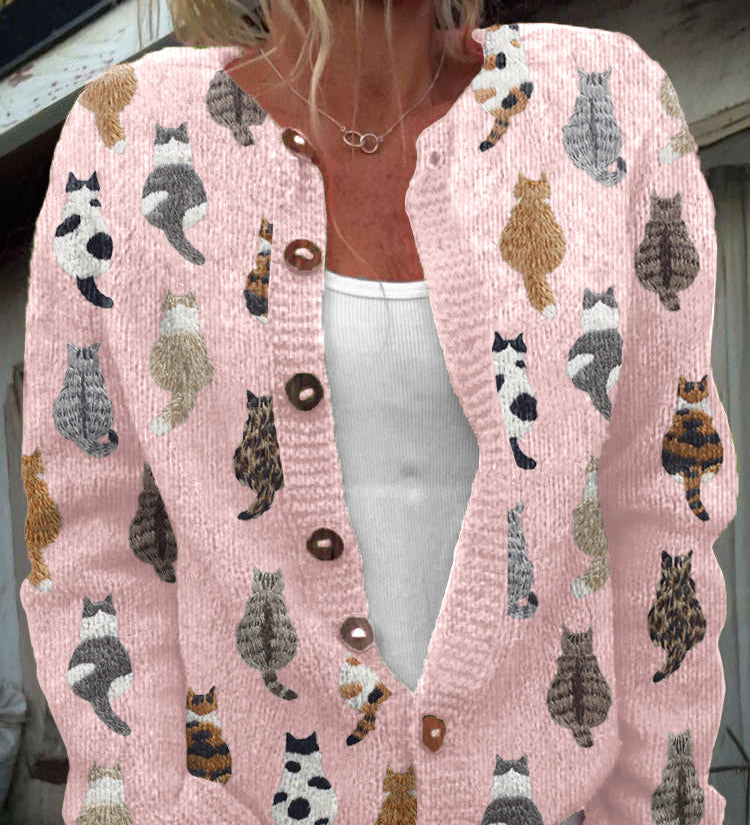 Audrey - Cozy Cat Print Cardigan