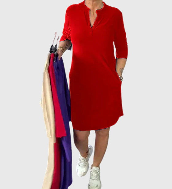Alexandra - Solid V-Neck Dress