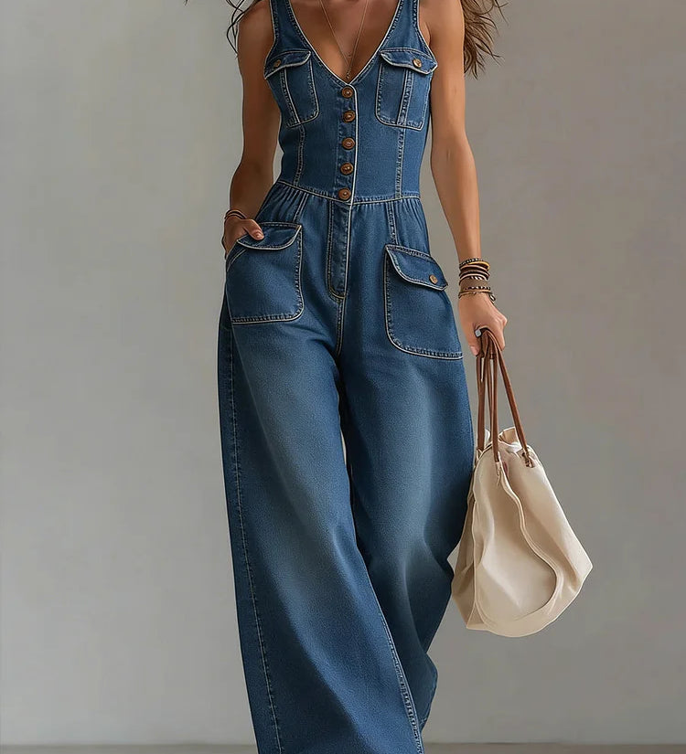 Freya - Casual Denim Wide Jumpsuit