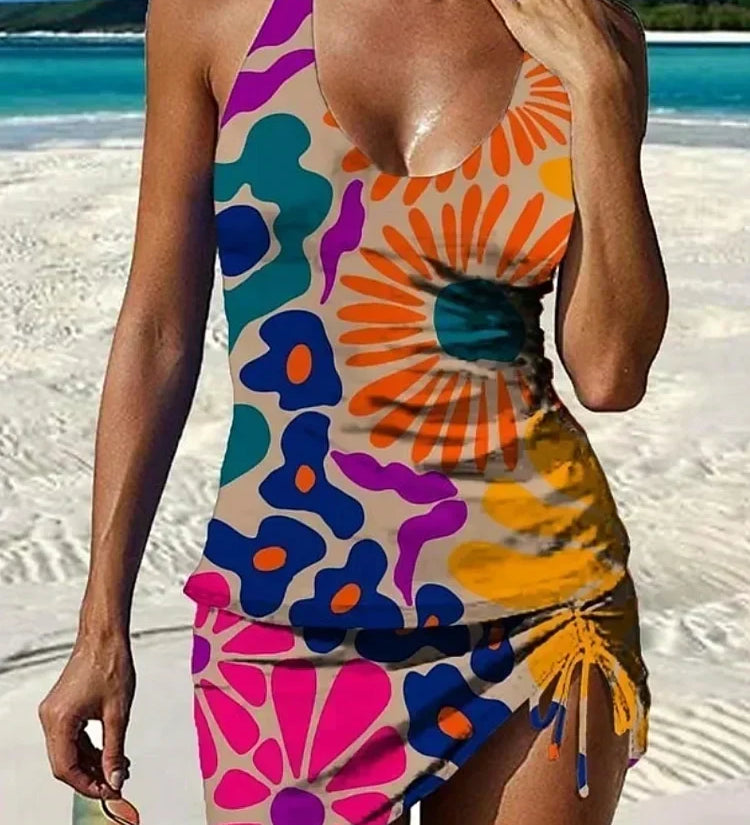 Aurora - Floral Graphic Tankini with Shorts, Tummy Control Effect