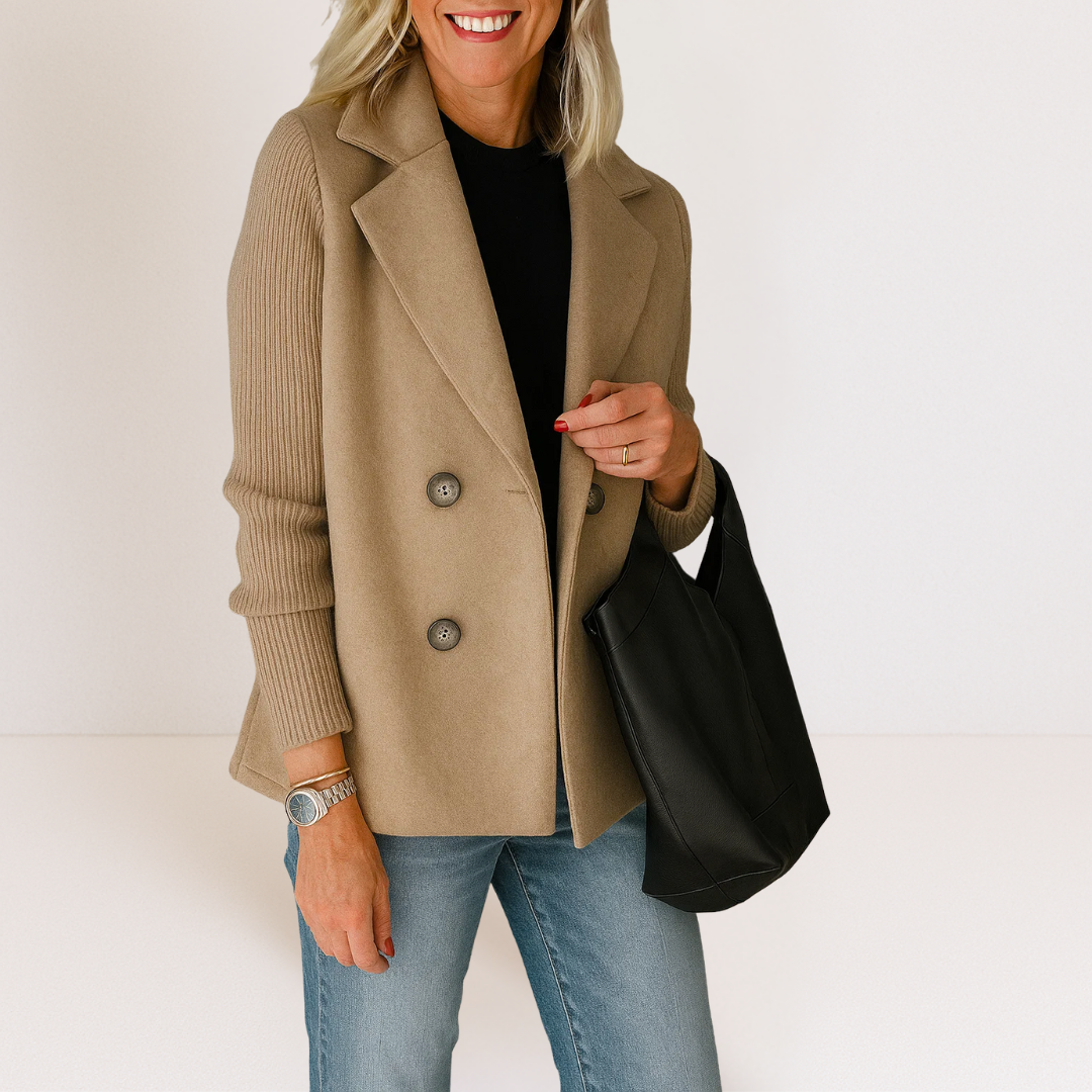 Marta - Elegant Coat with Knit Sleeves