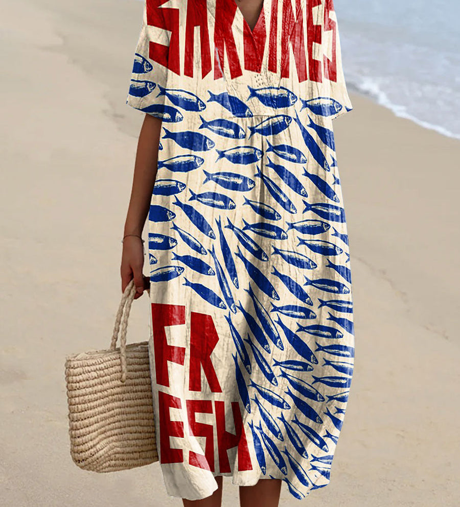 Catalina - Dress with Sardine Pattern