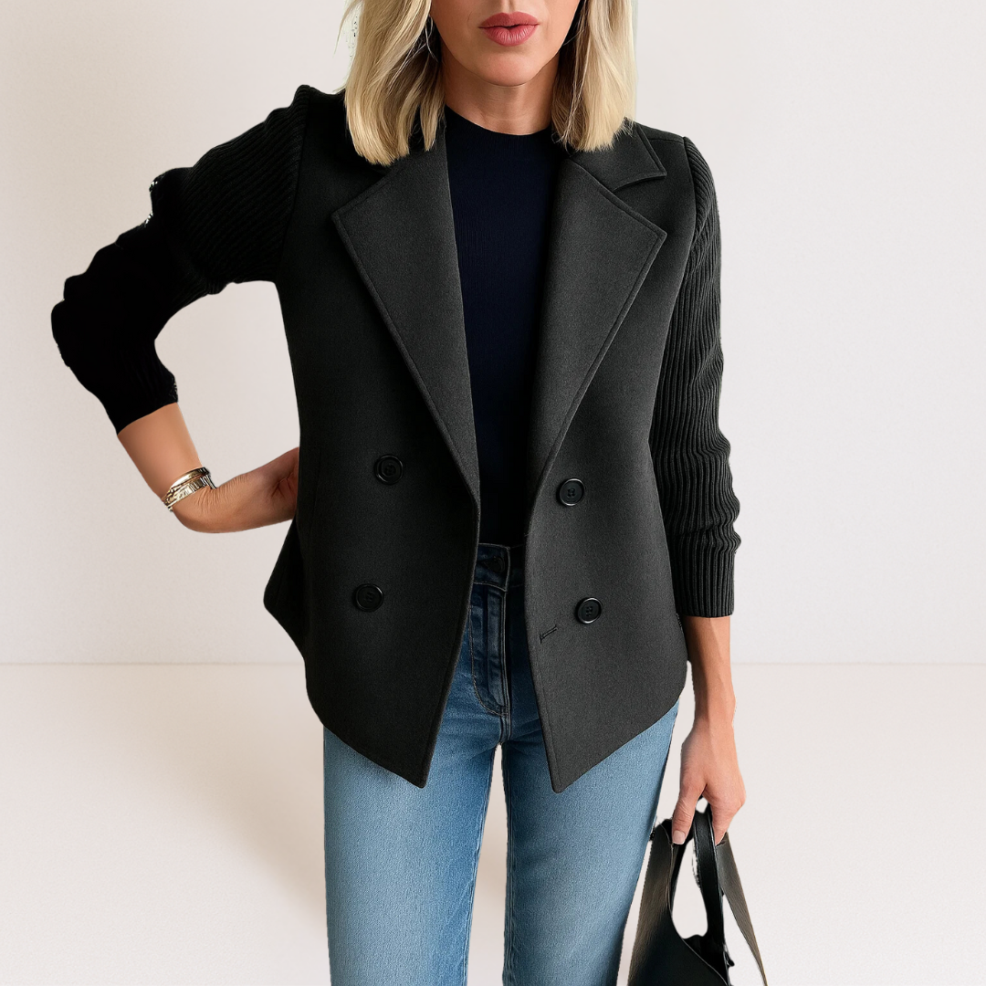 Marta - Elegant Coat with Knit Sleeves
