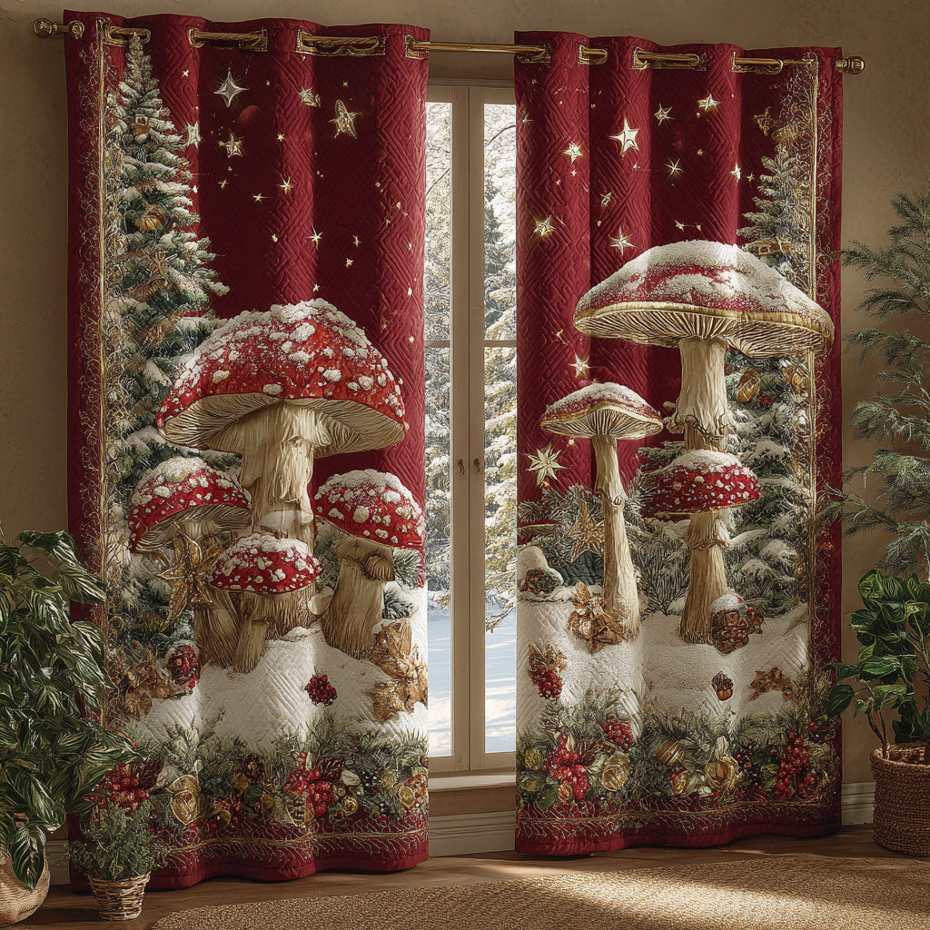 Amanita Mushroom Snow Quilted Curtains NCU0HH1488