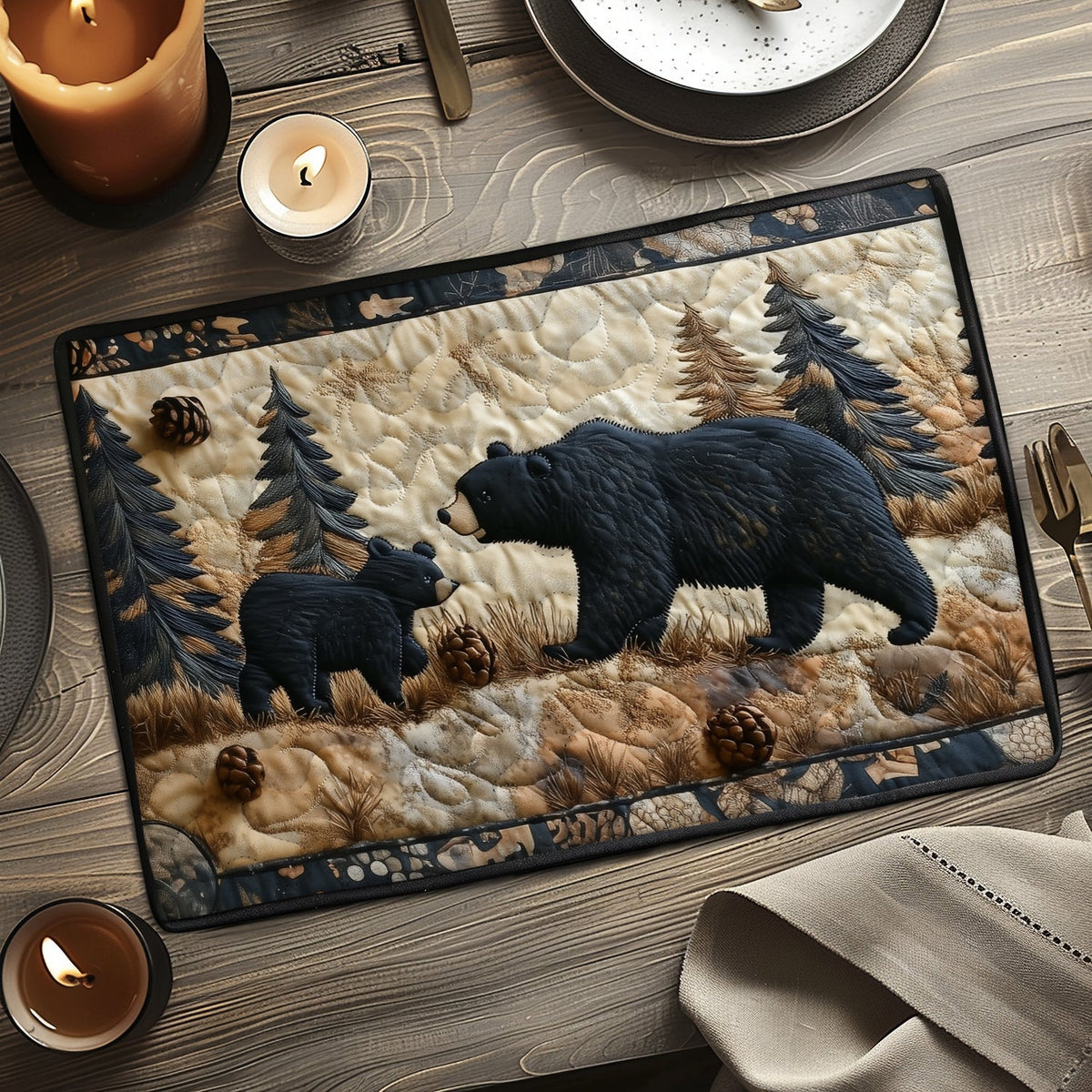 Black Bear Family Quilted Place Mat NCU0DV4309