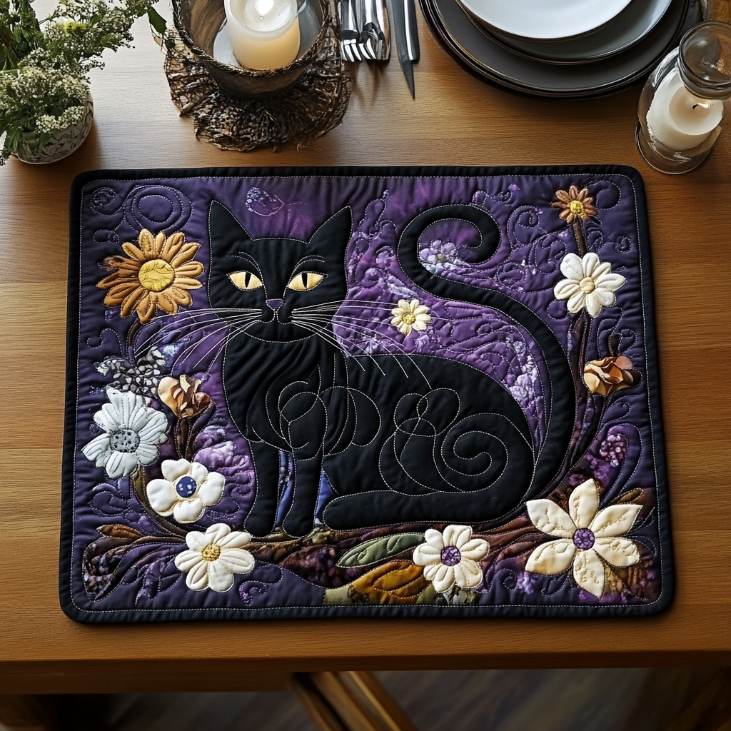 Black Cat Magic Quilted Placemat NCU0DV5747