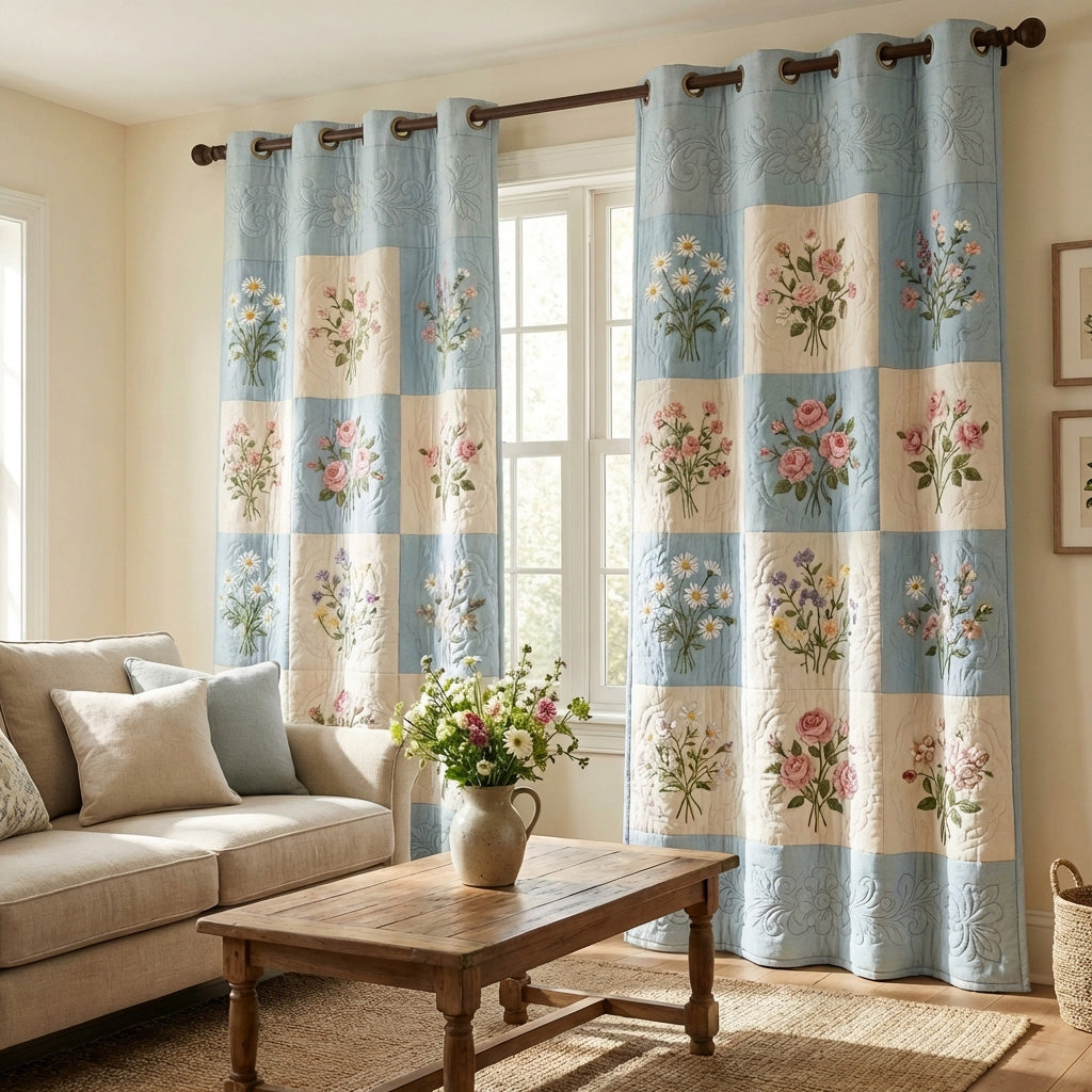 Blue Meadow Quilted Curtains NCU0TV1748