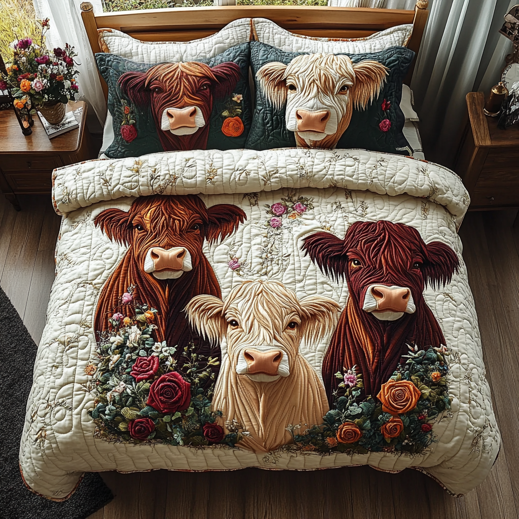 Bonnie Bovine 3-Piece Quilted Bedding Set NCU0DV3228