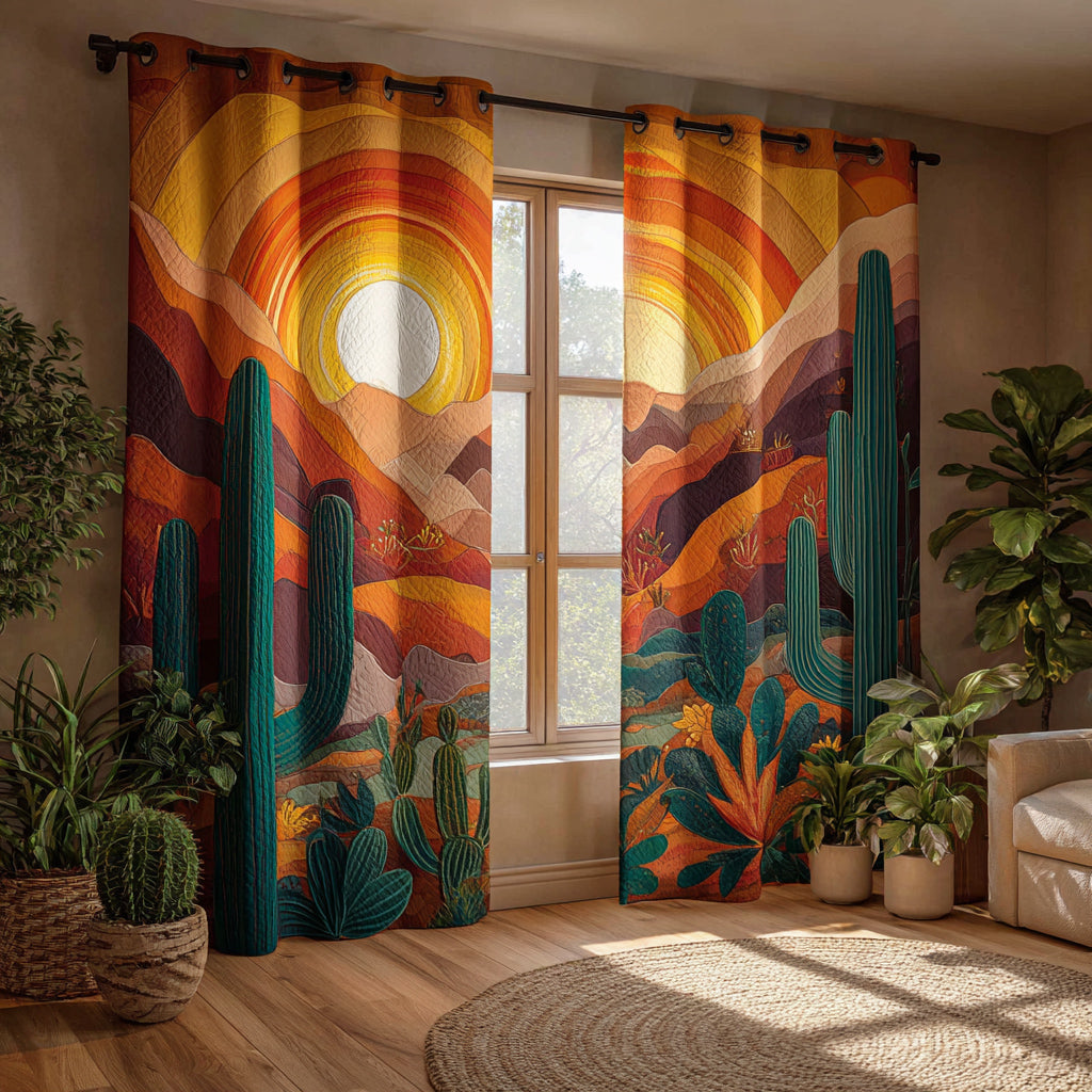 Cactus Sunset Bloom Quilted Curtains NCU0HH1483