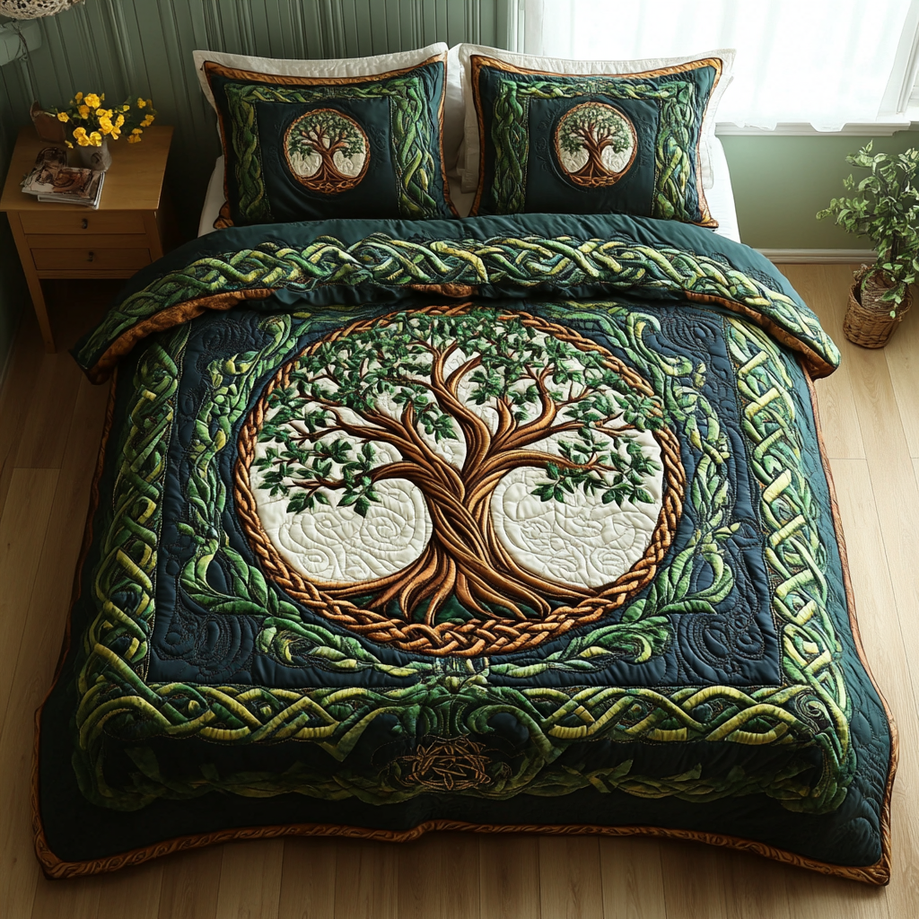 Celtic Canopy 3-Piece Quilted Bedding Set NCU0DV2177