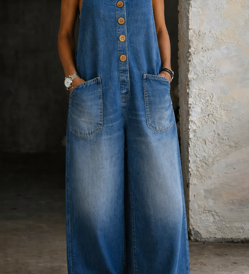 Genevieve - Vintage Washed Cotton Denim Overalls