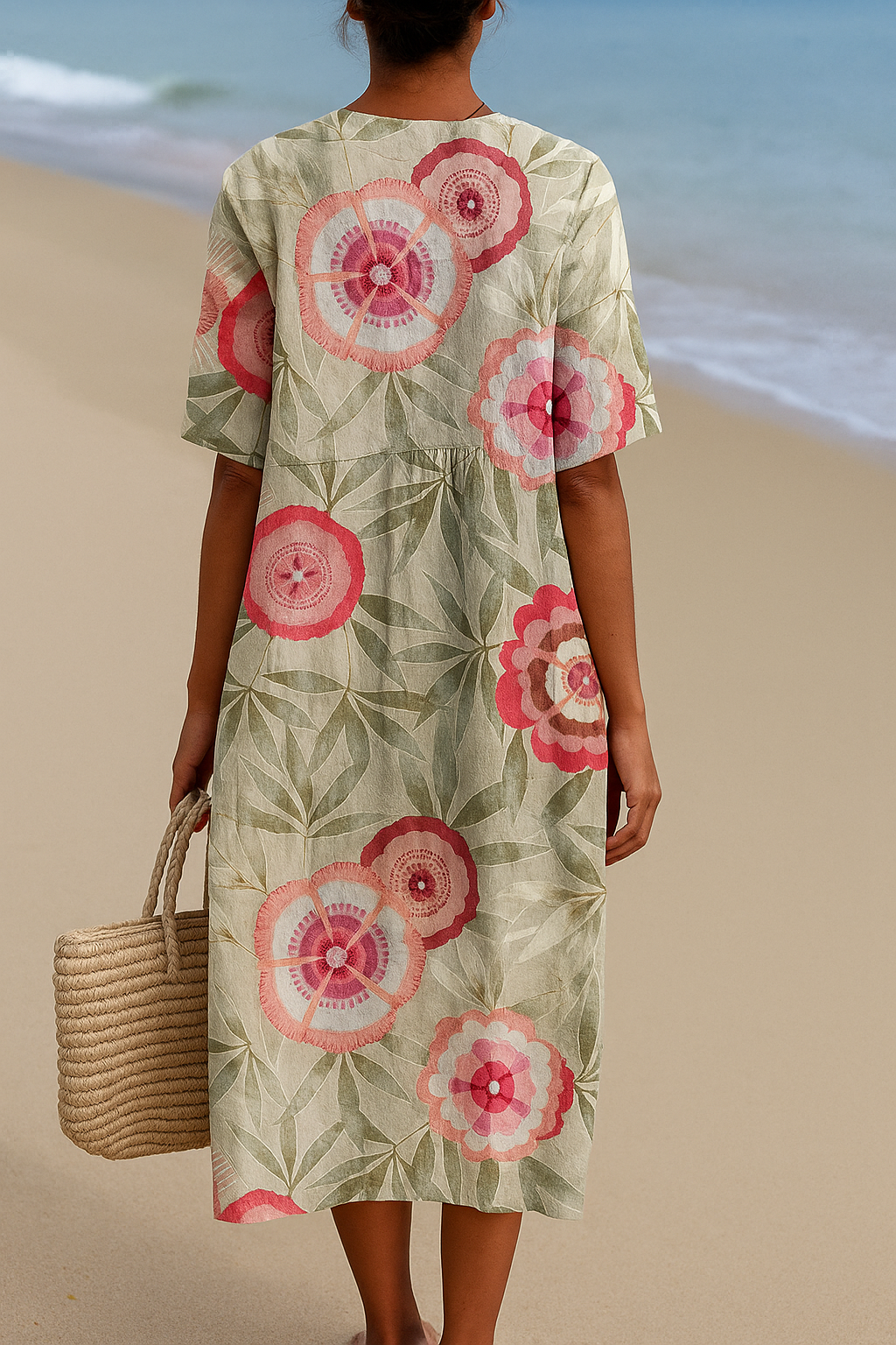 Lydia - Floral Dress with Leaves and Mandala