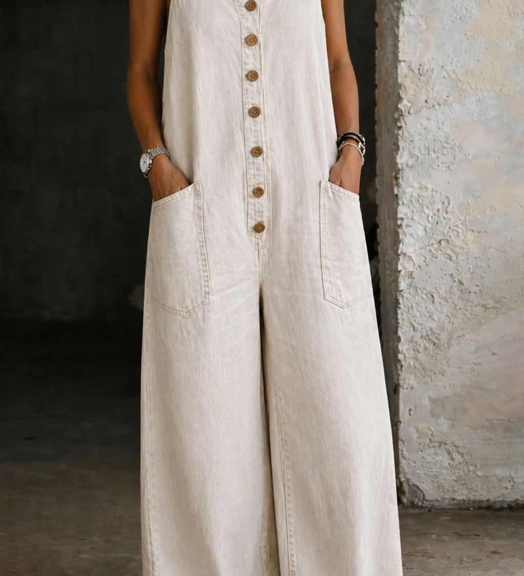Genevieve - Vintage Washed Cotton Denim Overalls
