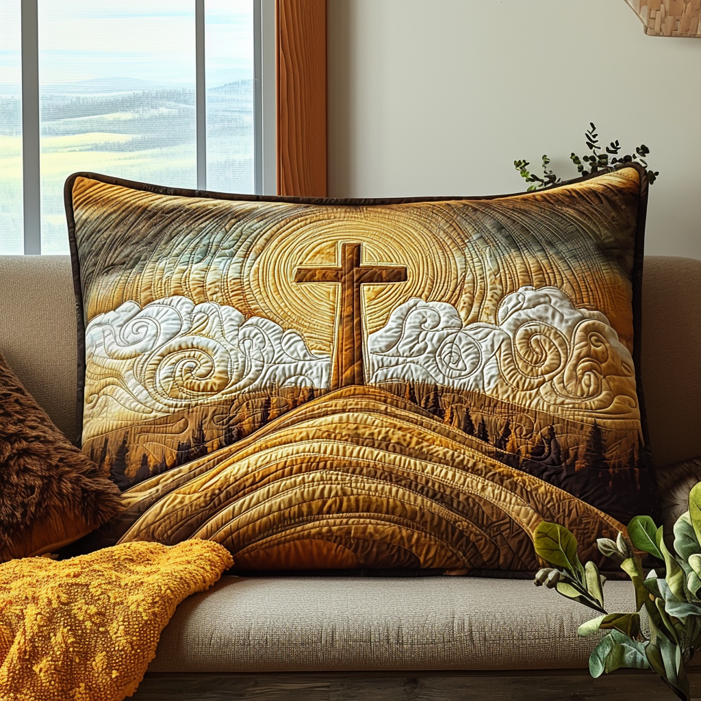 Christian Cross Sunrise Quilted Bedding Pillow Case NCU0DV6474