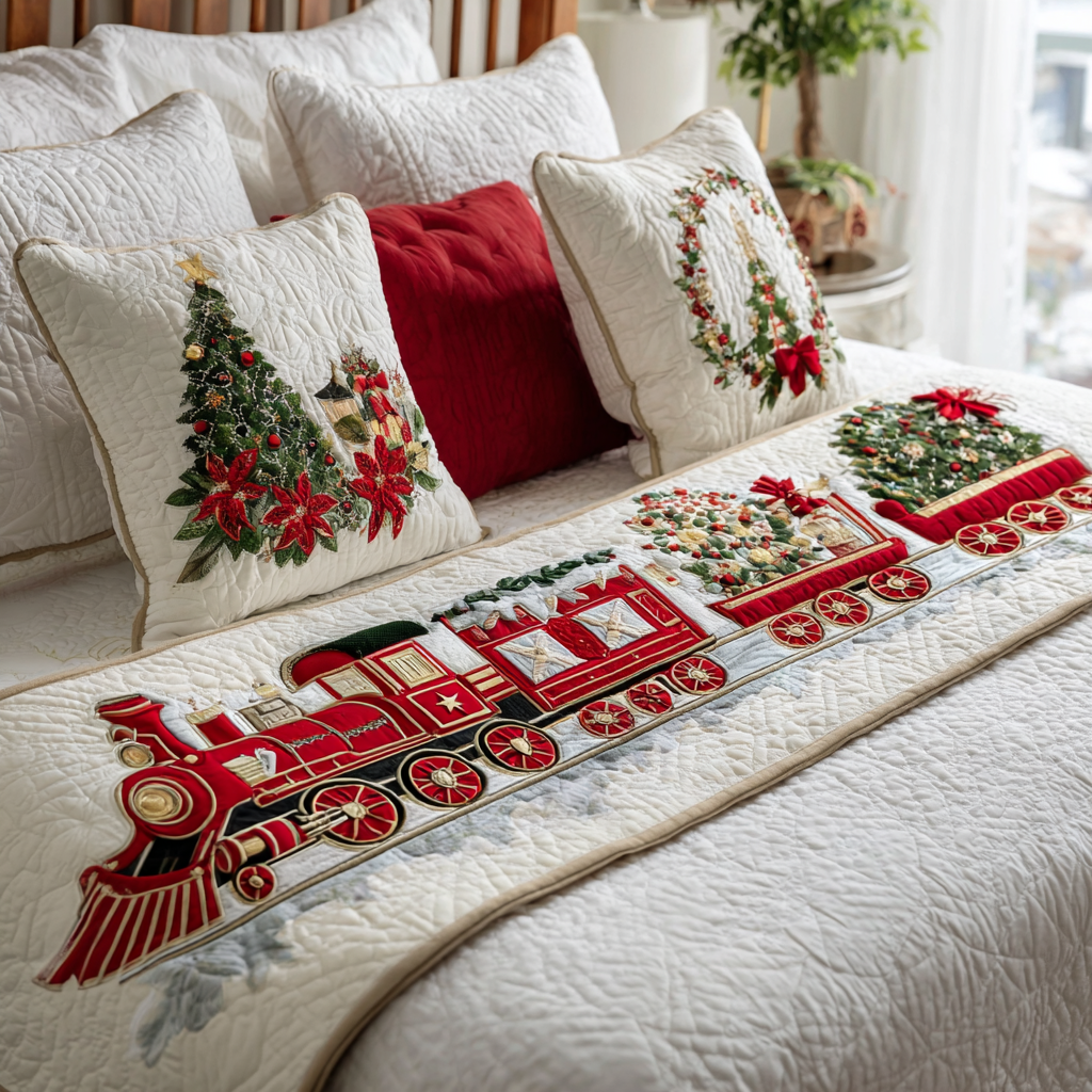 Christmas Train Quilted Bed Runner NCU0DK10056