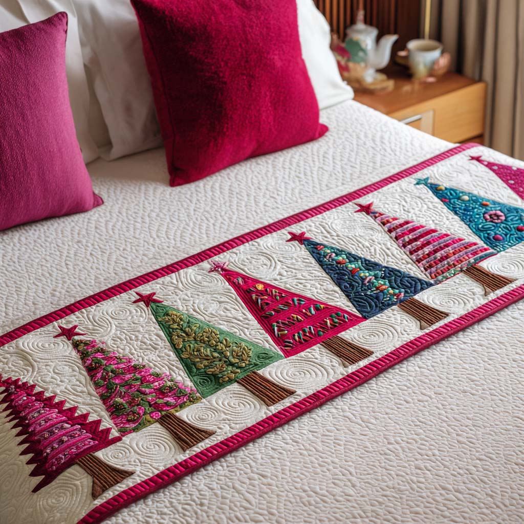 Christmas Trees Quilted Bed Runner NCU0NT9785