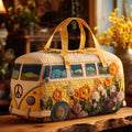 Quilted Travel Bag - Bus with Flowers