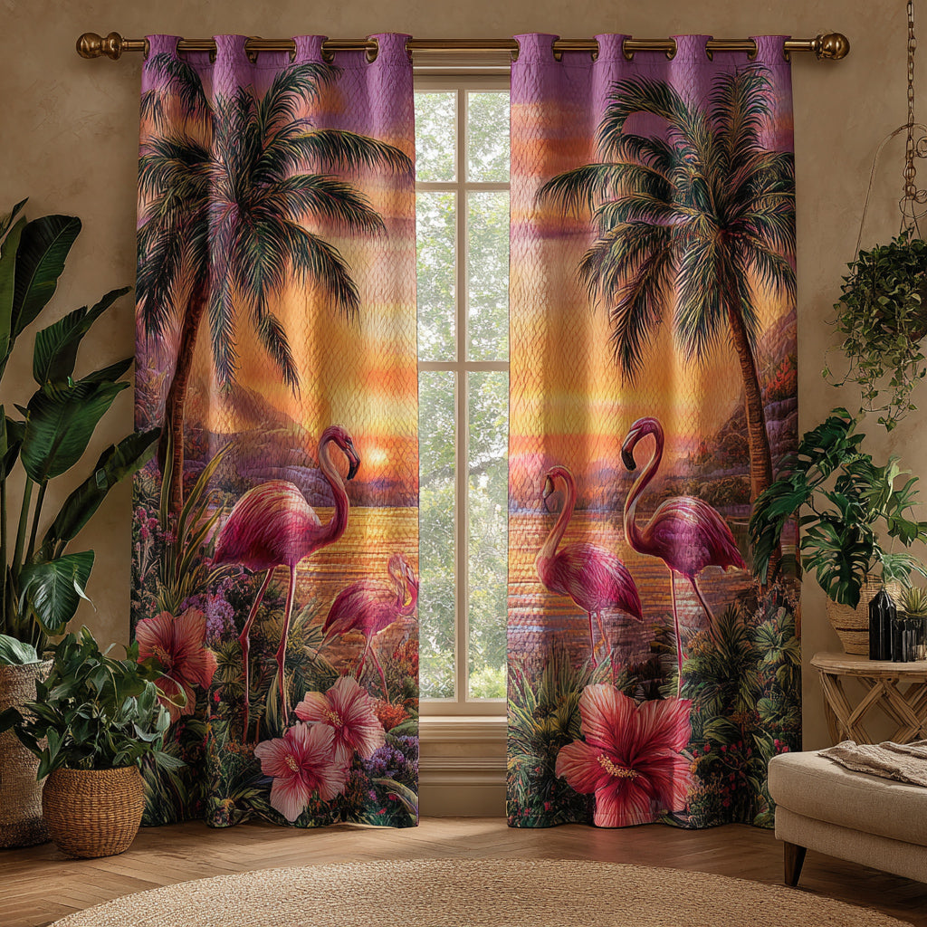 Dusk Flamingo Quilted Curtains NCU0HH1724