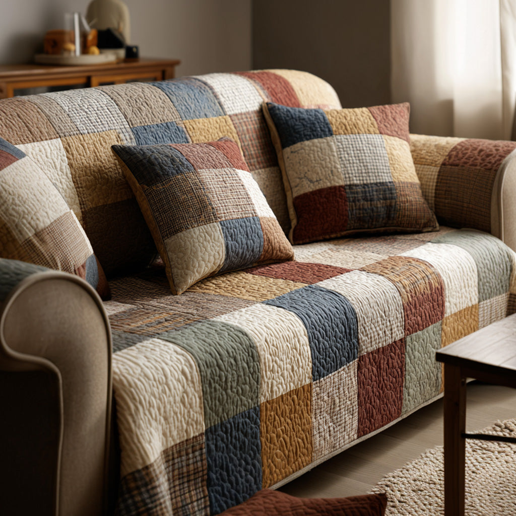 Farmhouse Patchwork Quilted Sofa Cover NCU0VT365