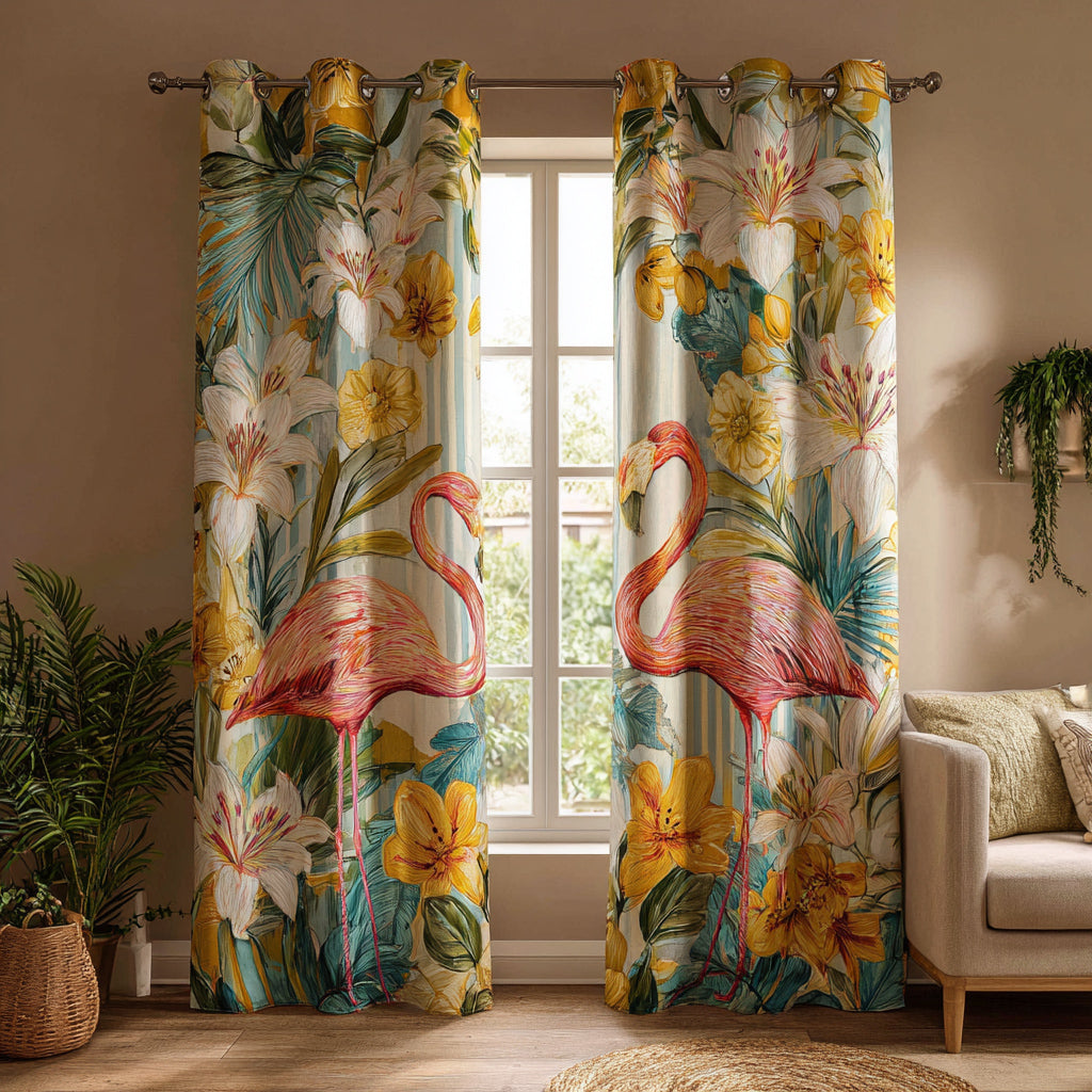 Exotic Flamingo Quilted Curtains NCU0HH1725