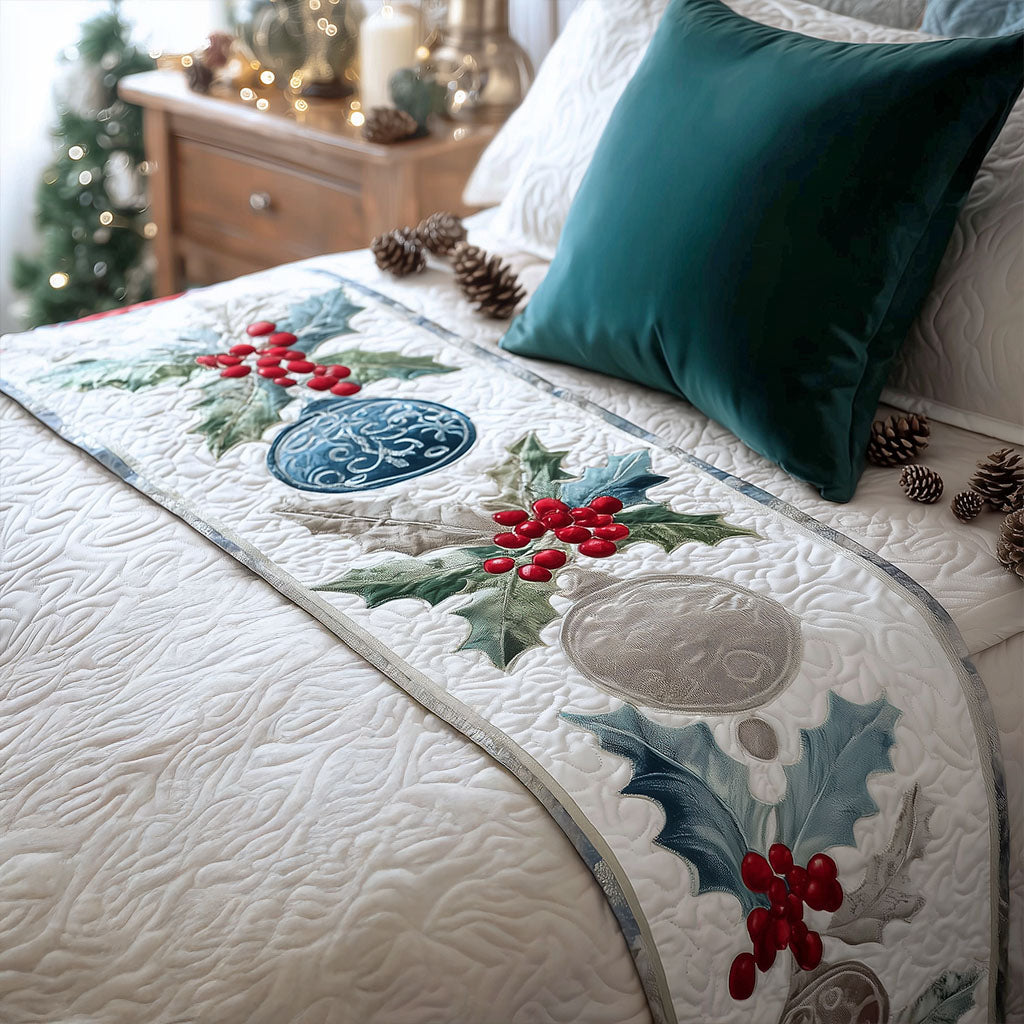 Festive Holly Quilted Bed Runner NCU0PT9146
