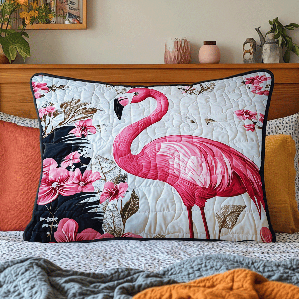 Floral Flamingo Quilted Bedding Pillow Case NCU0DV6348