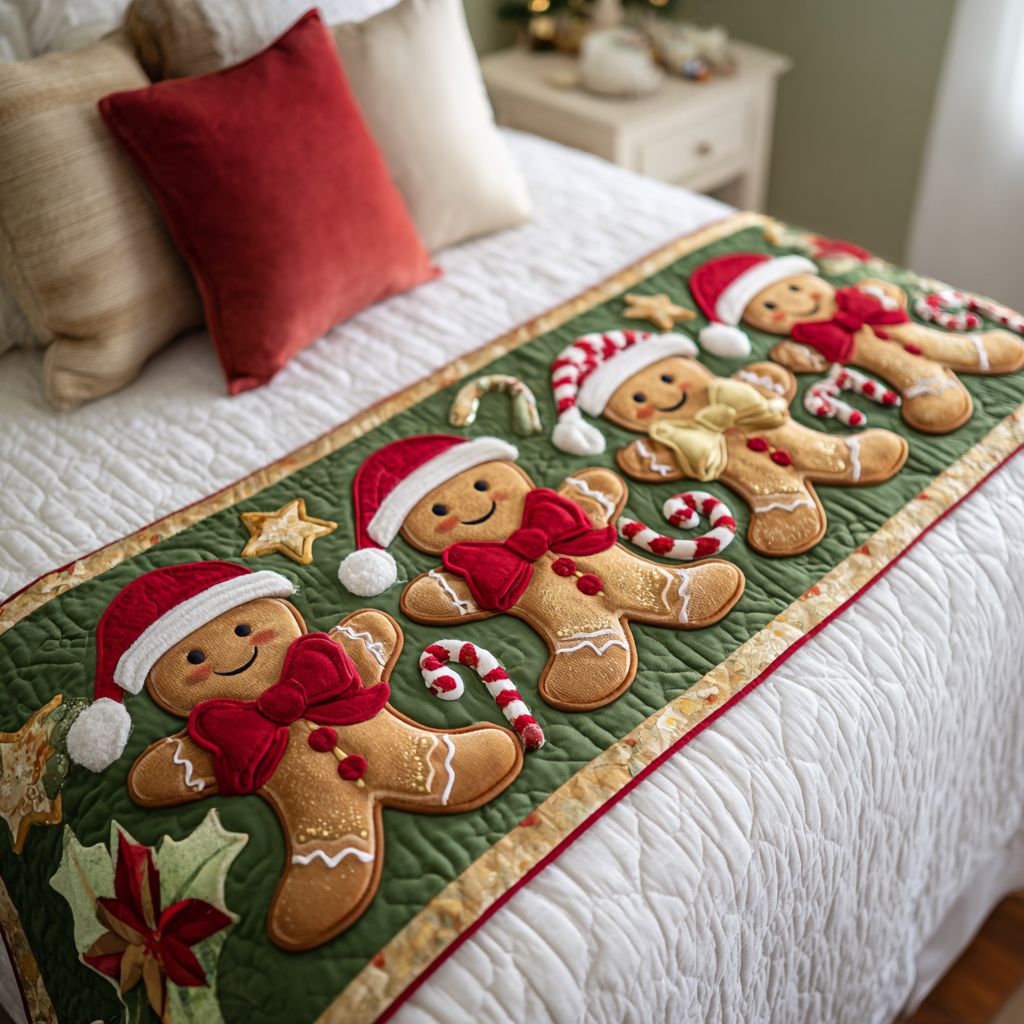 Gingerbread Dreams Quilted Bed Runner NCU0DK9987