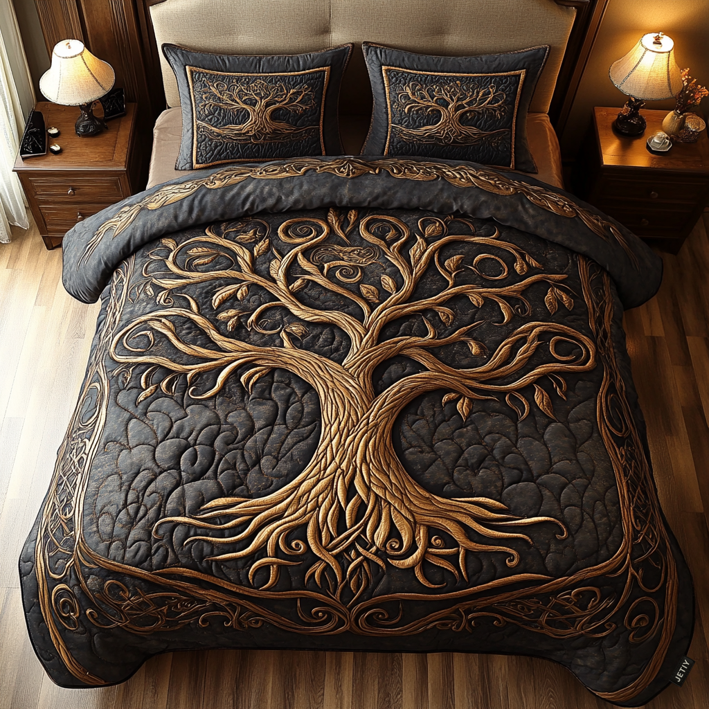 Golden Harmony 3-Piece Quilted Bedding Set NCU0DV2176